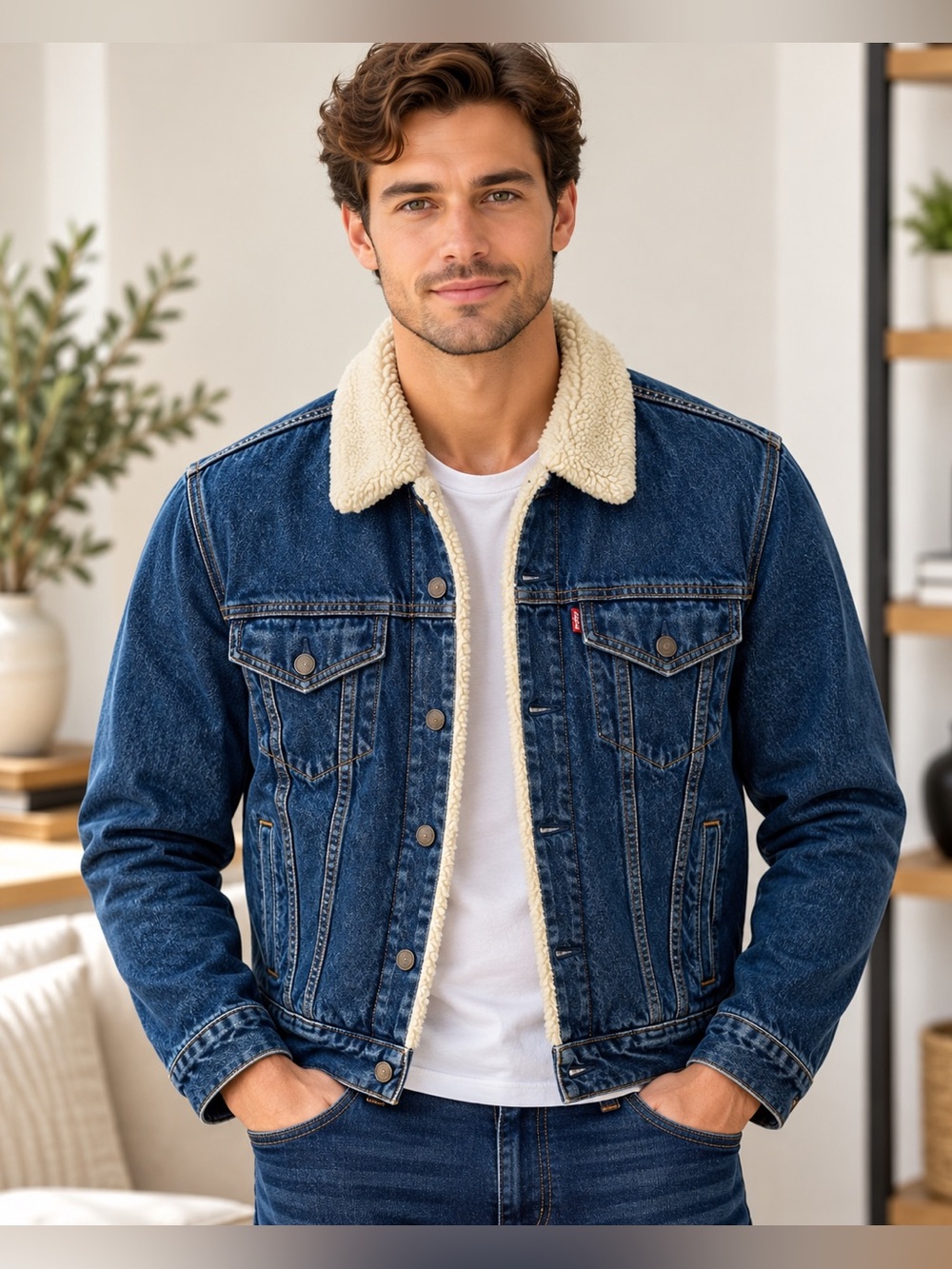 Levi’s Men’s Sherpa-Lined Denim Trucker Jacket – Size M